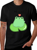 Cute Frog on Lily Pad Graphic Tee - Black