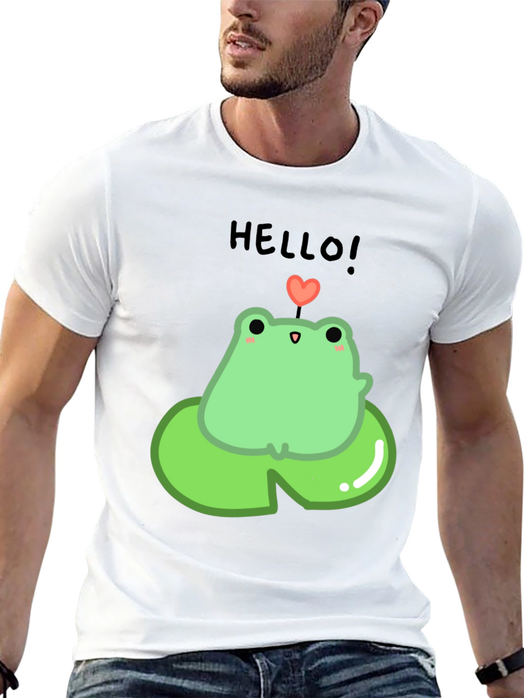 Cute Frog on Lily Pad Graphic Tee - Black