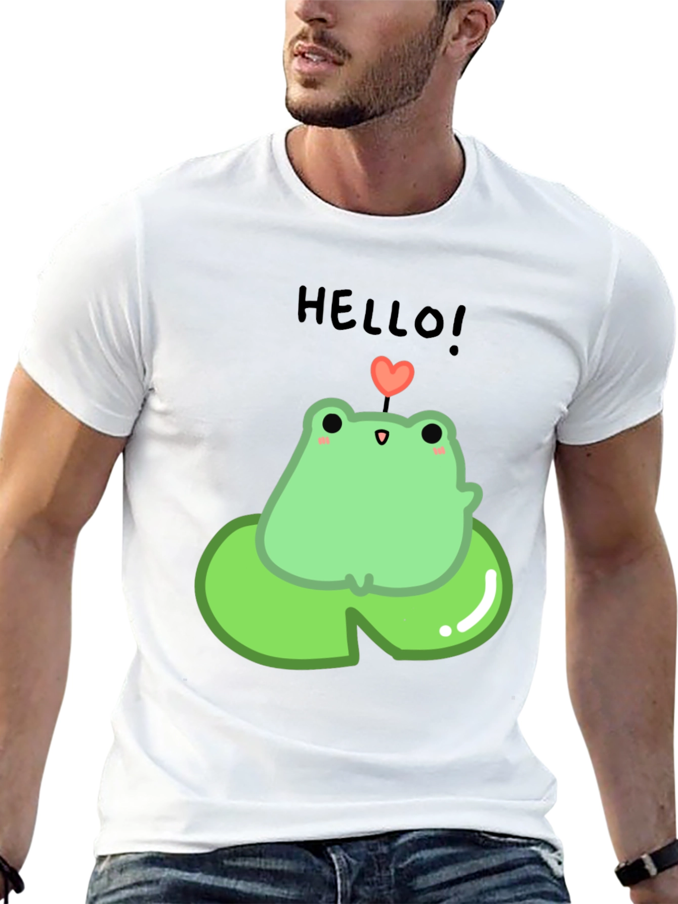 Cute Frog on Lily Pad Graphic Tee - Black