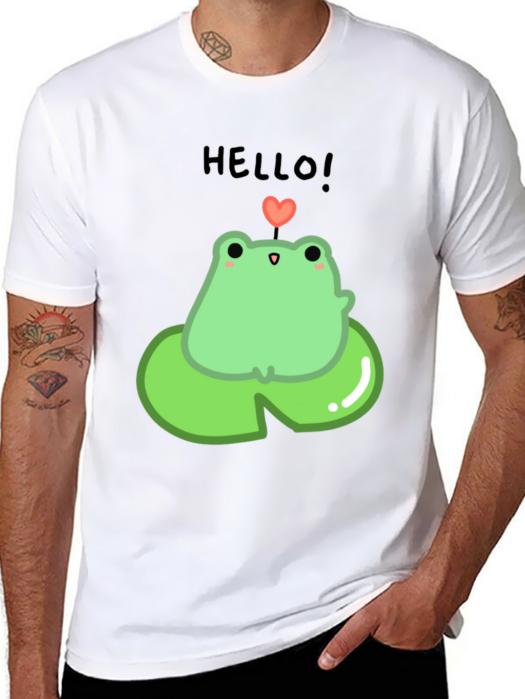 Cute Frog on Lily Pad Graphic Tee - Black