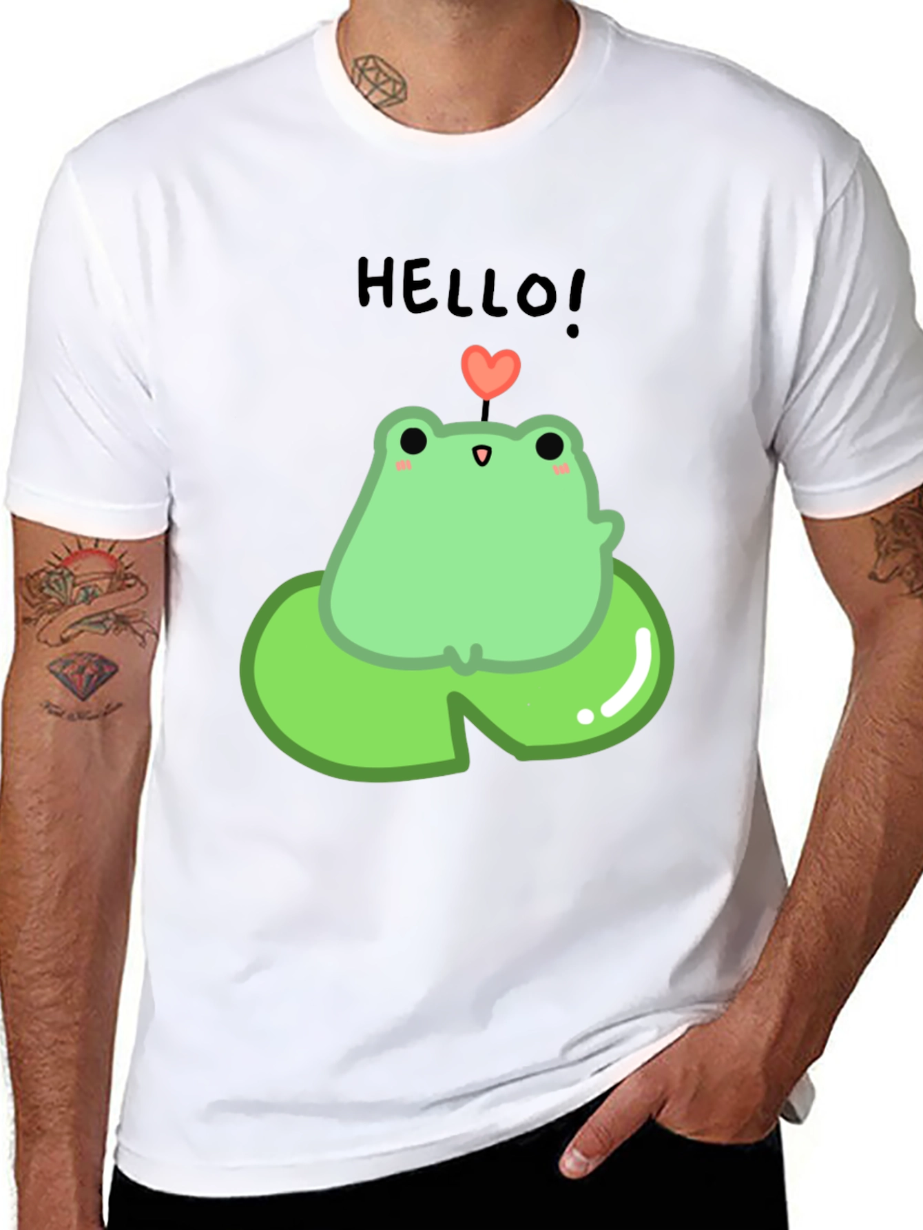Cute Frog on Lily Pad Graphic Tee - Black