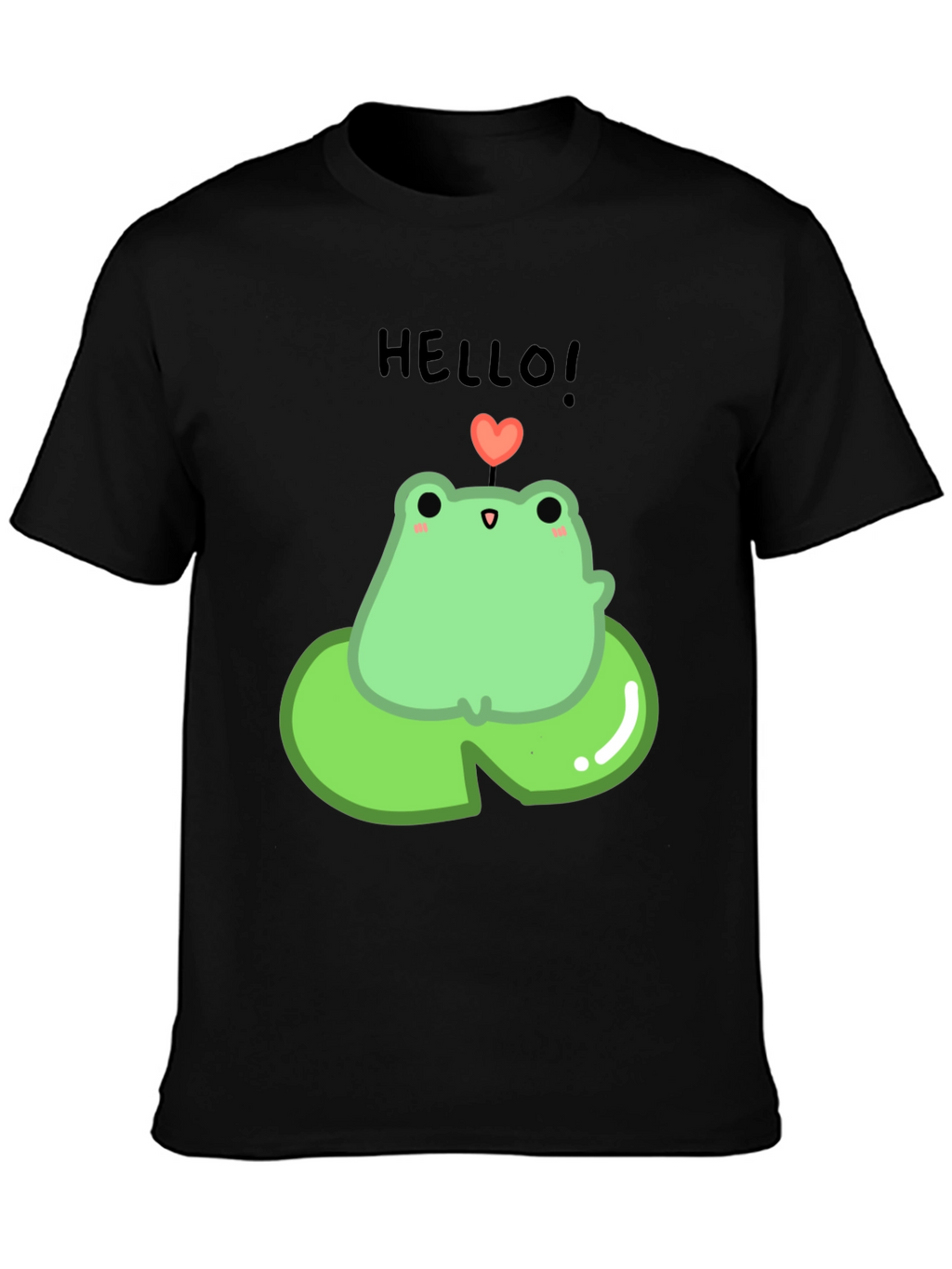 Cute Frog on Lily Pad Graphic Tee - Black