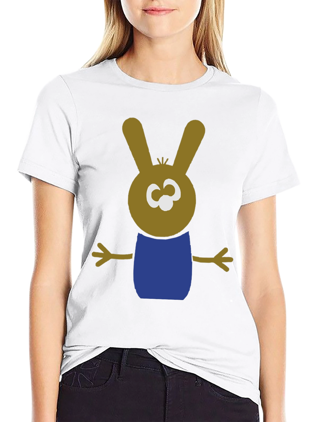 Cartoon Bunny Graphic Tee - Black Cotton Blend Shirt