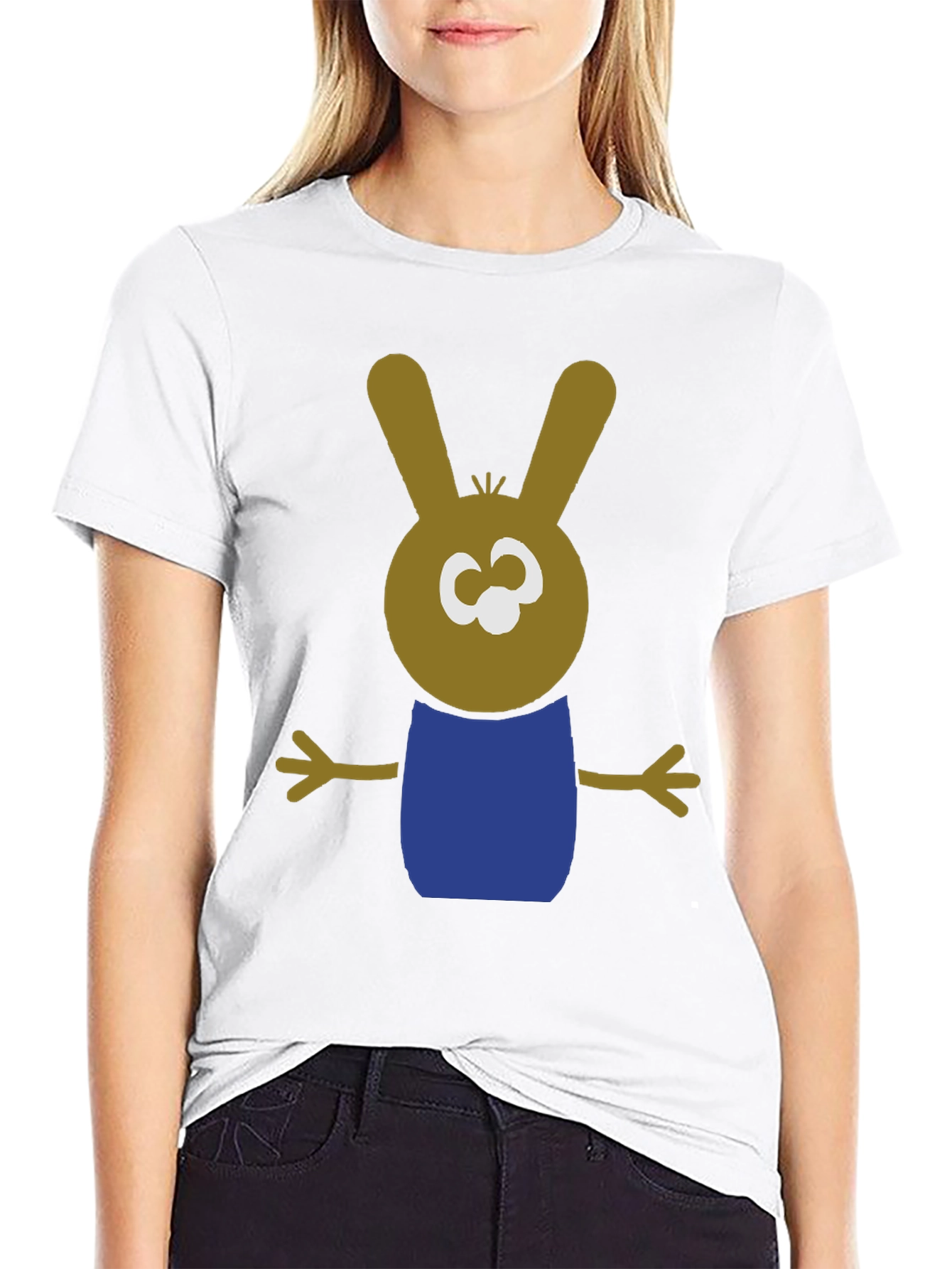 Cartoon Bunny Graphic Tee - Black Cotton Blend Shirt