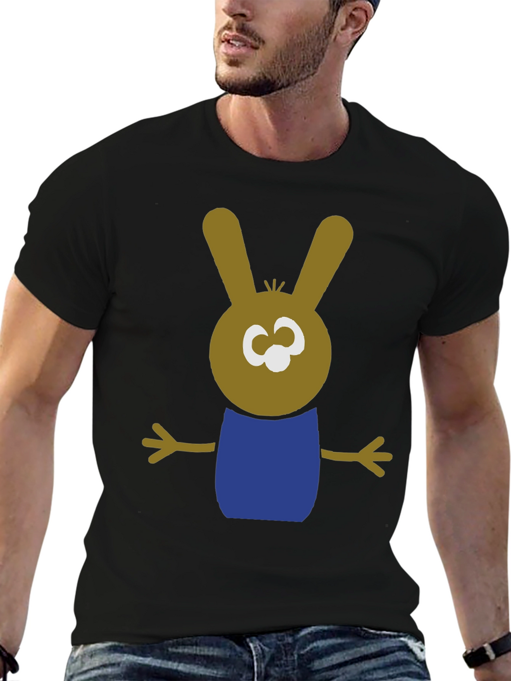 Cartoon Bunny Graphic Tee - Black Cotton Blend Shirt