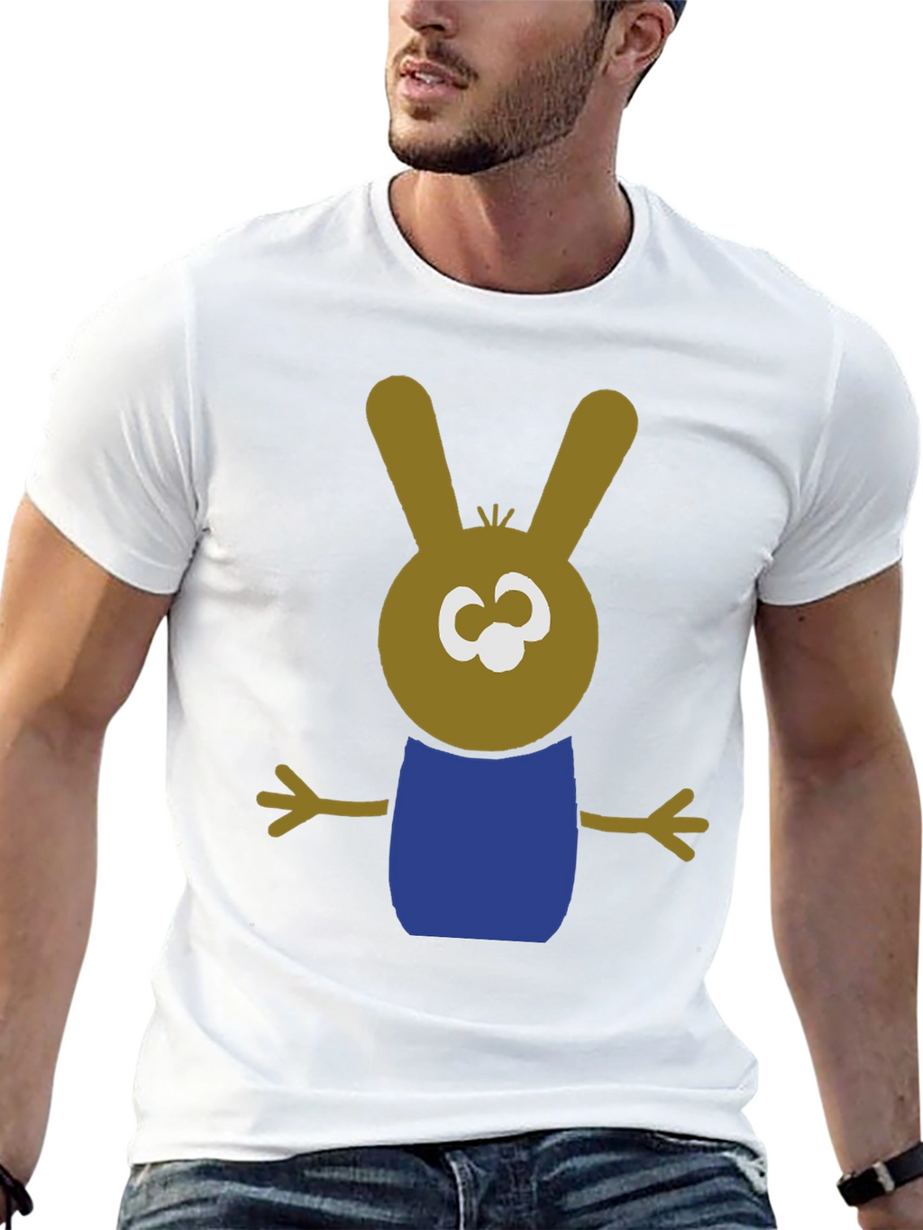 Cartoon Bunny Graphic Tee - Black Cotton Blend Shirt