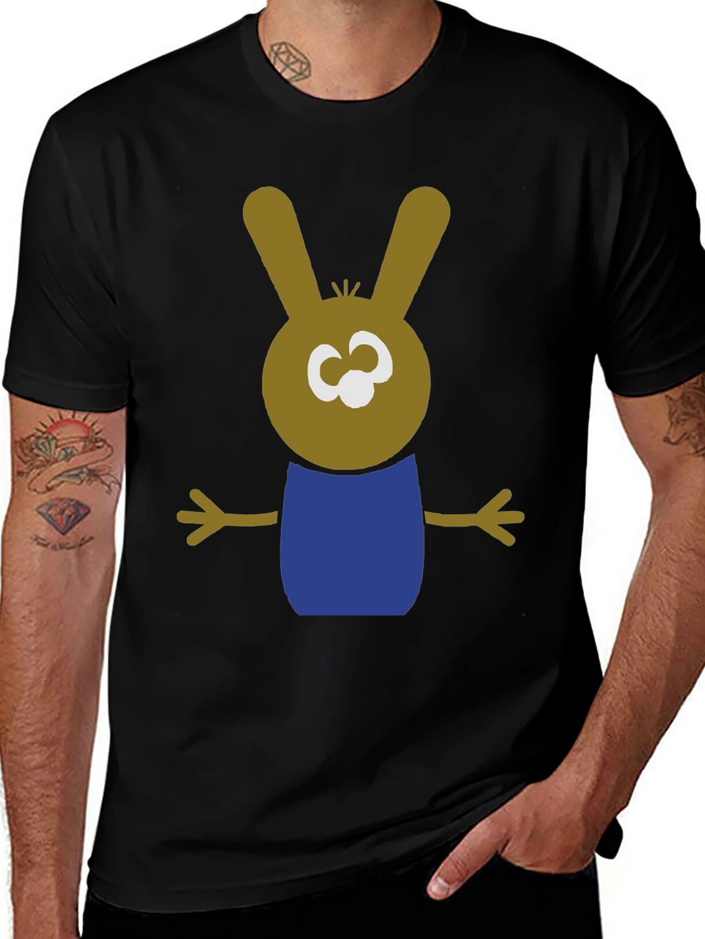 Cartoon Bunny Graphic Tee - Black Cotton Blend Shirt