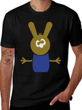 Cartoon Bunny Graphic Tee - Black Cotton Blend Shirt