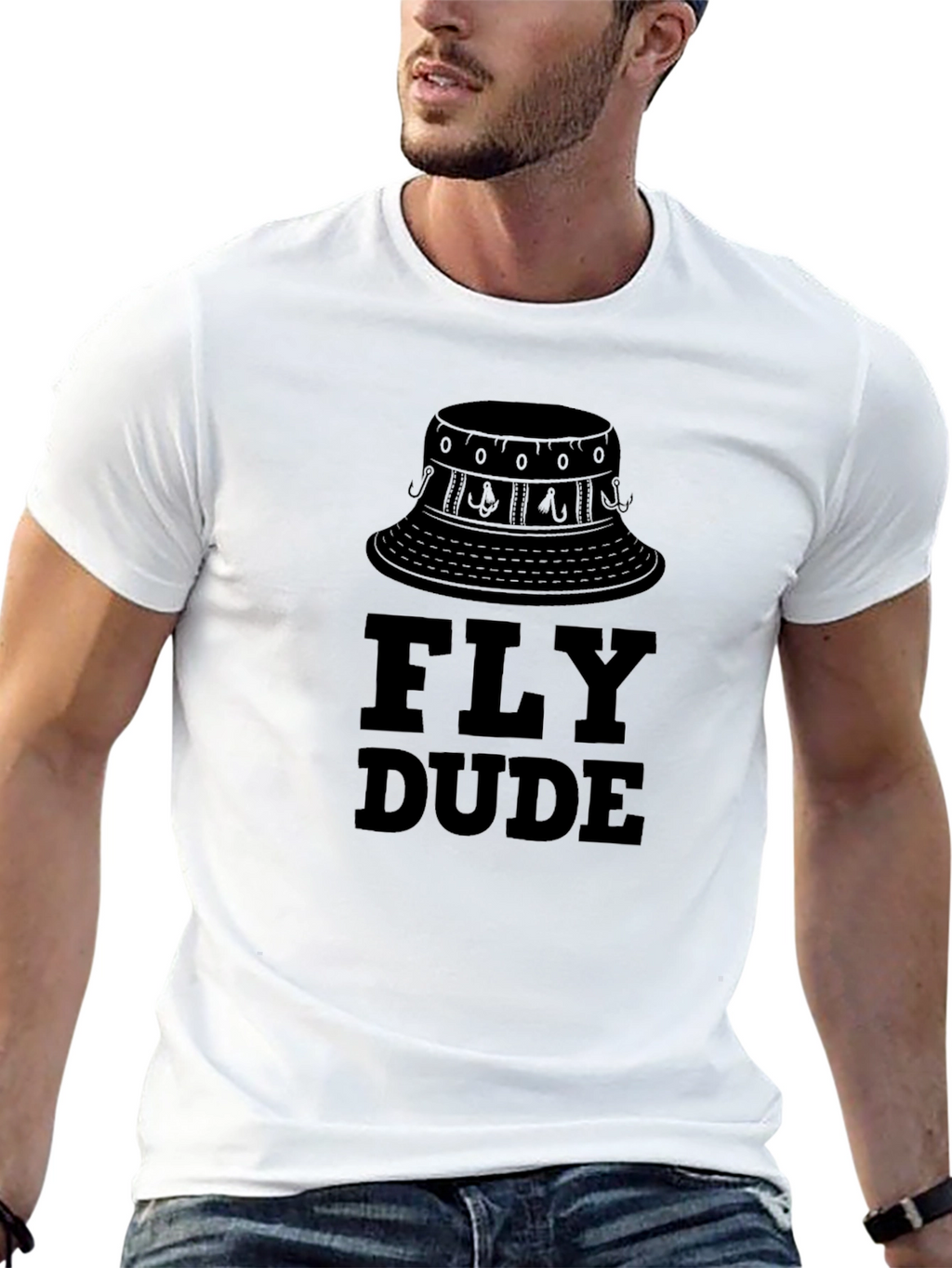 Fly Dude Fishing Bucket Hat Graphic T-Shirt