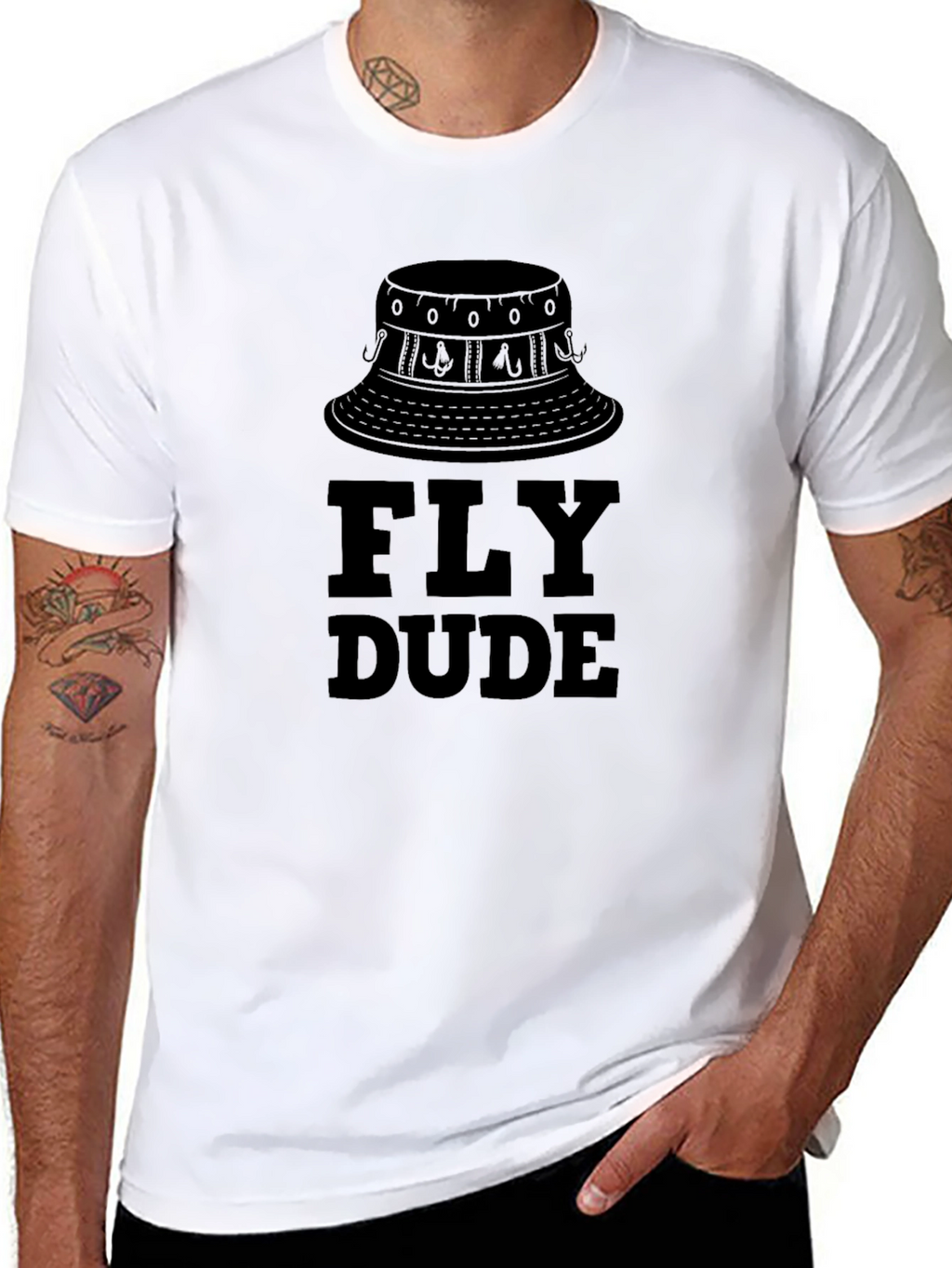 Fly Dude Fishing Bucket Hat Graphic T-Shirt