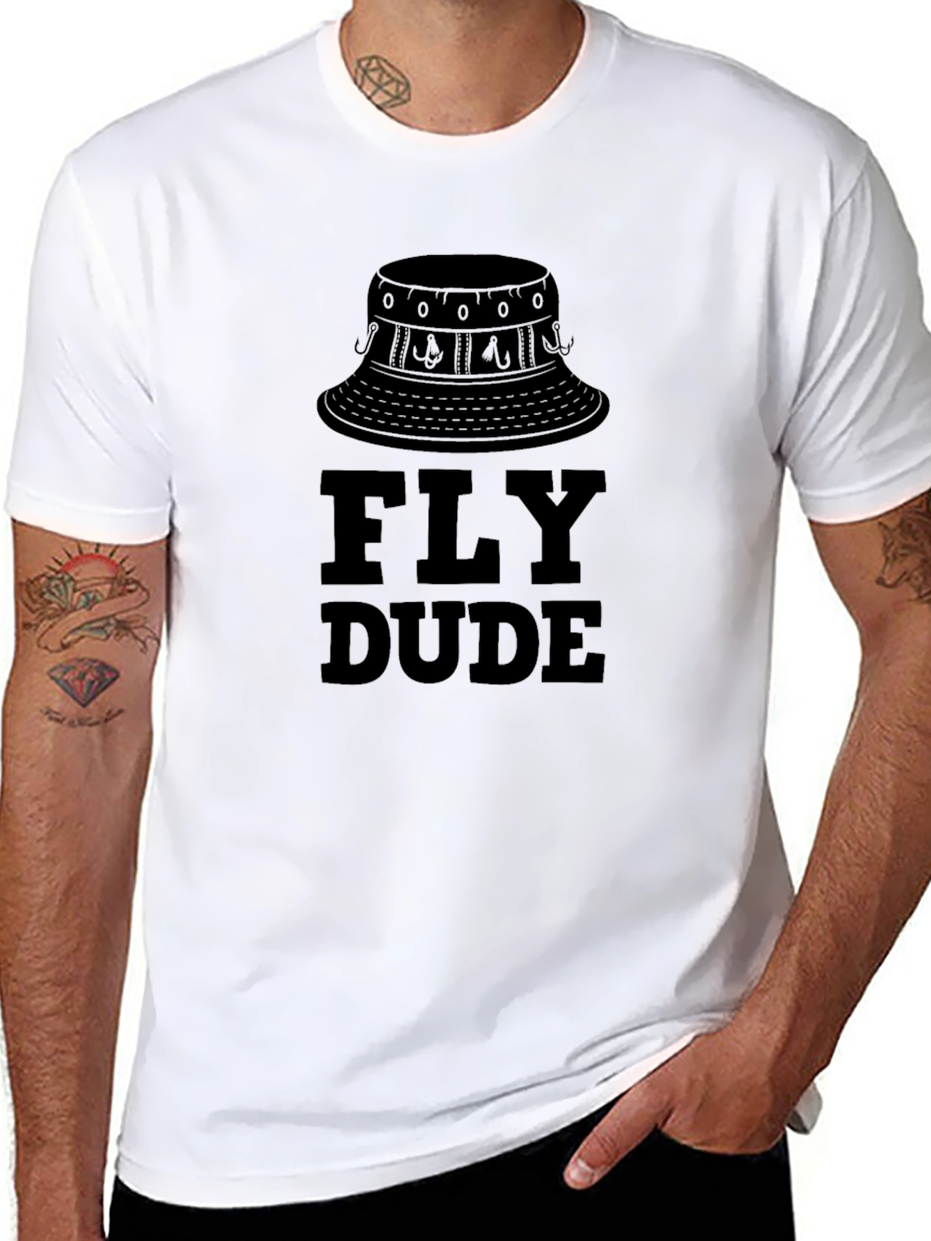 Fly Dude Fishing Bucket Hat Graphic T-Shirt