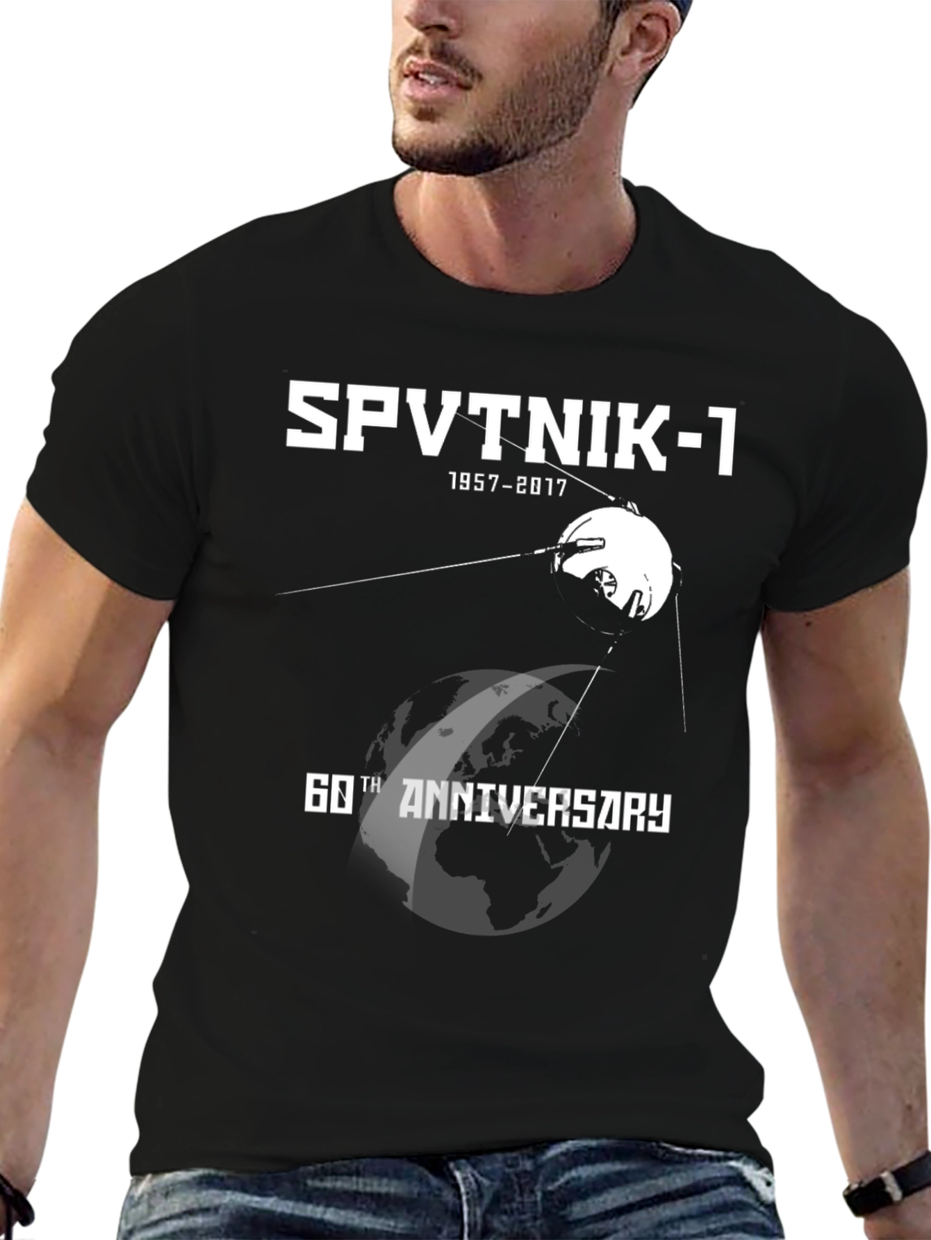 Sputnik-1 60th Anniversary T-Shirt - Black Cotton Blend