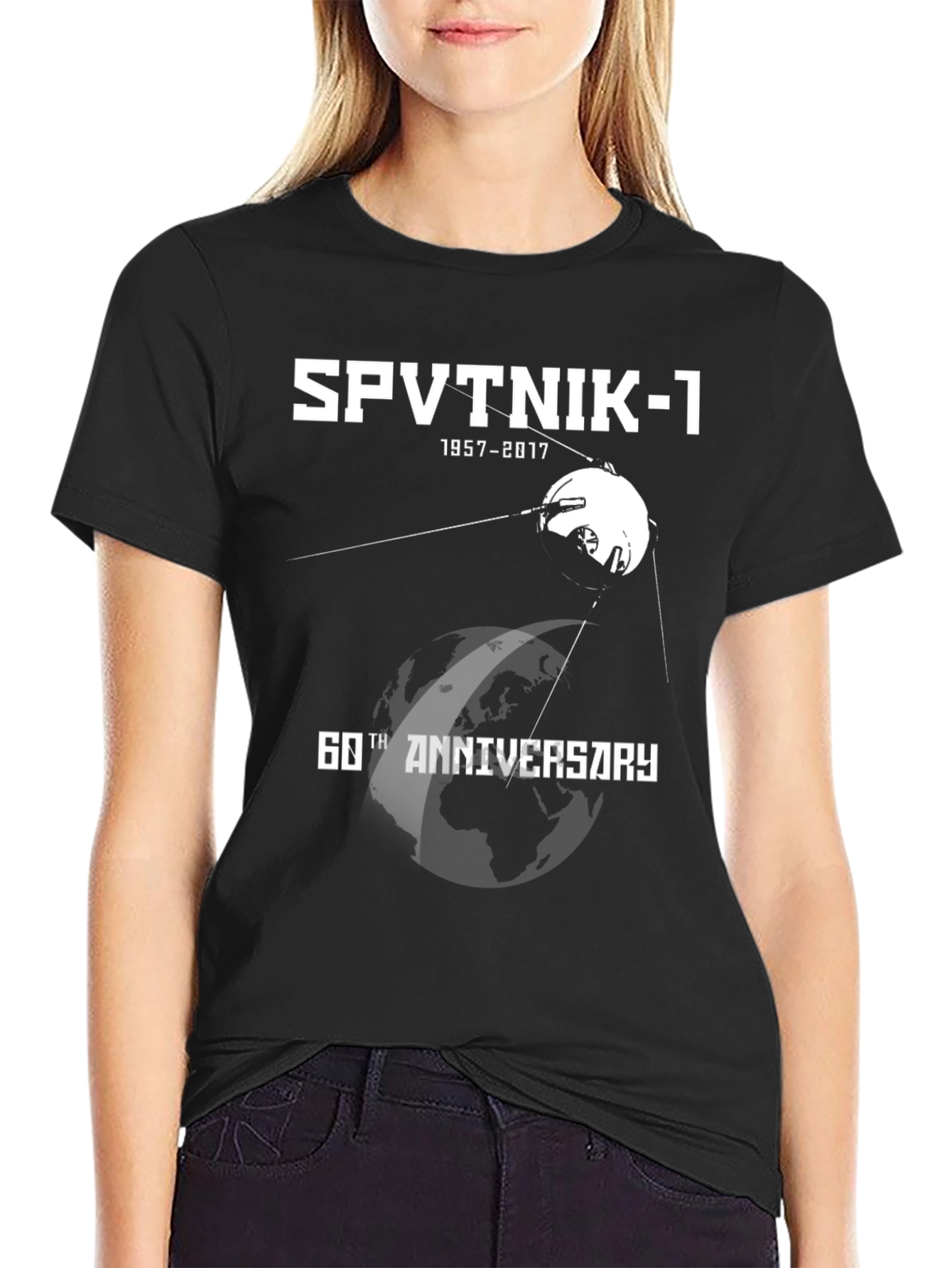 Sputnik-1 60th Anniversary T-Shirt - Black Cotton Blend