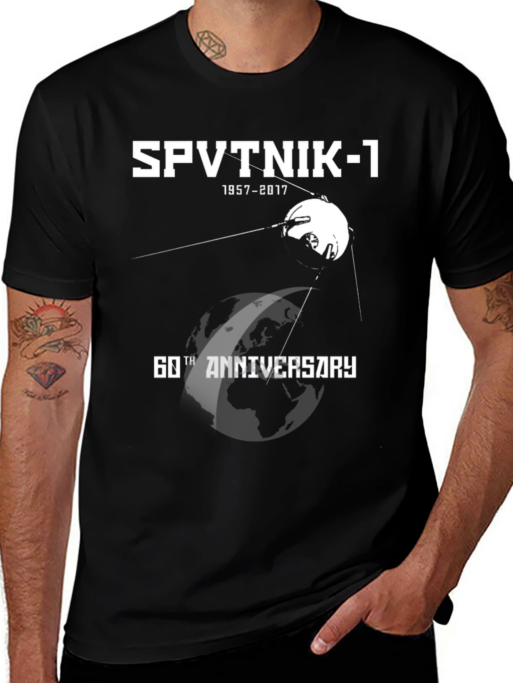 Sputnik-1 60th Anniversary T-Shirt - Black Cotton Blend