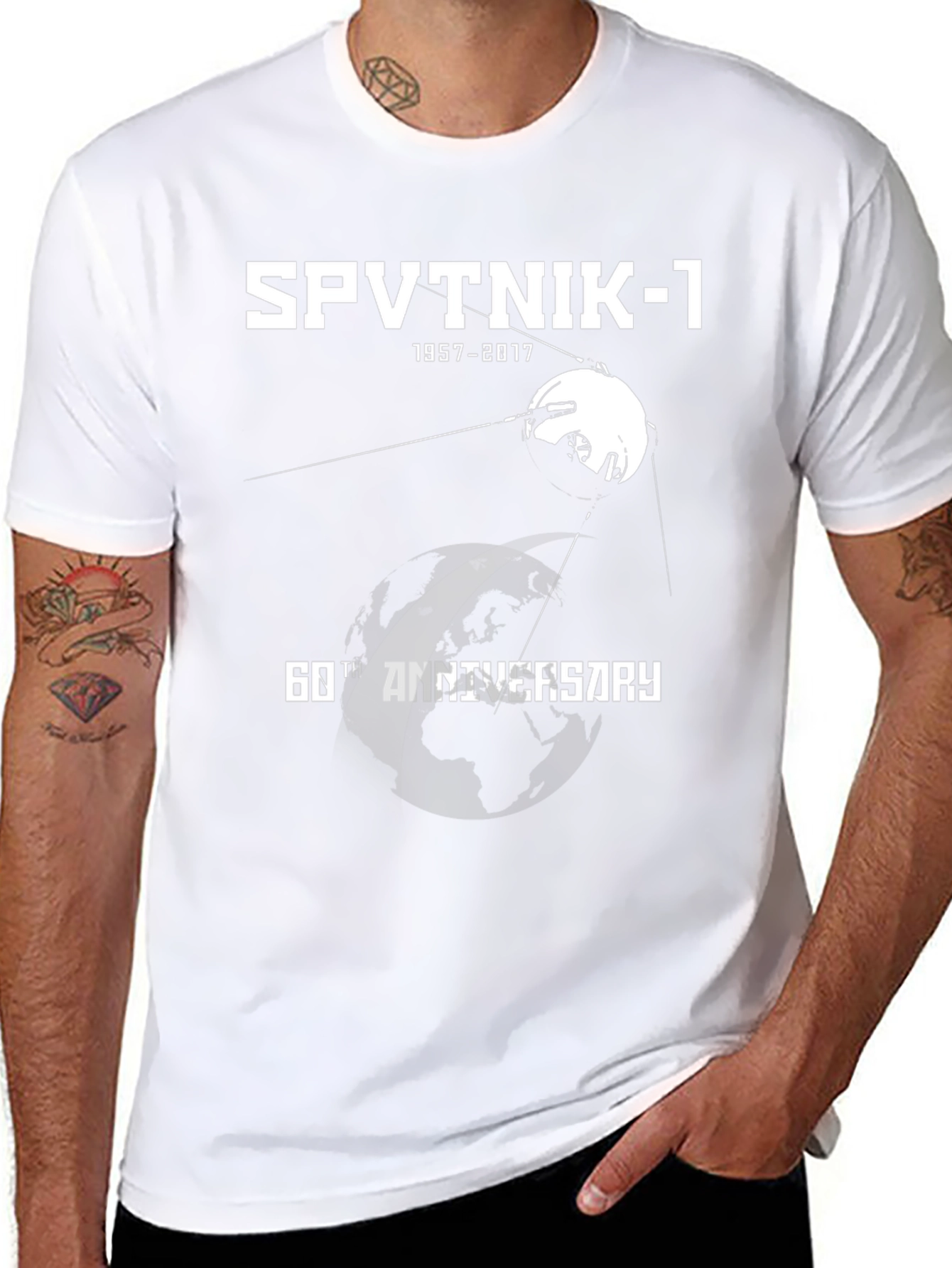 Sputnik-1 60th Anniversary T-Shirt - Black Cotton Blend