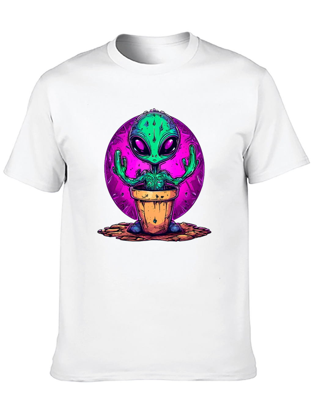 Alien in Pot Graphic Tee - Black Cotton T-Shirt