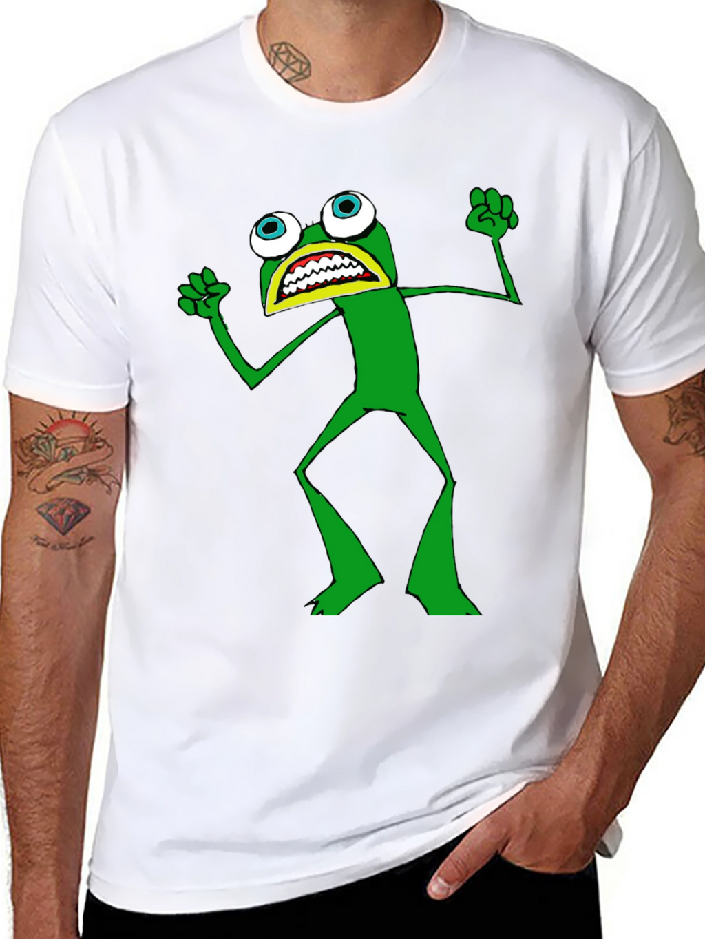 Frog T-Shirt - Black Crew Neck Funny Cartoon