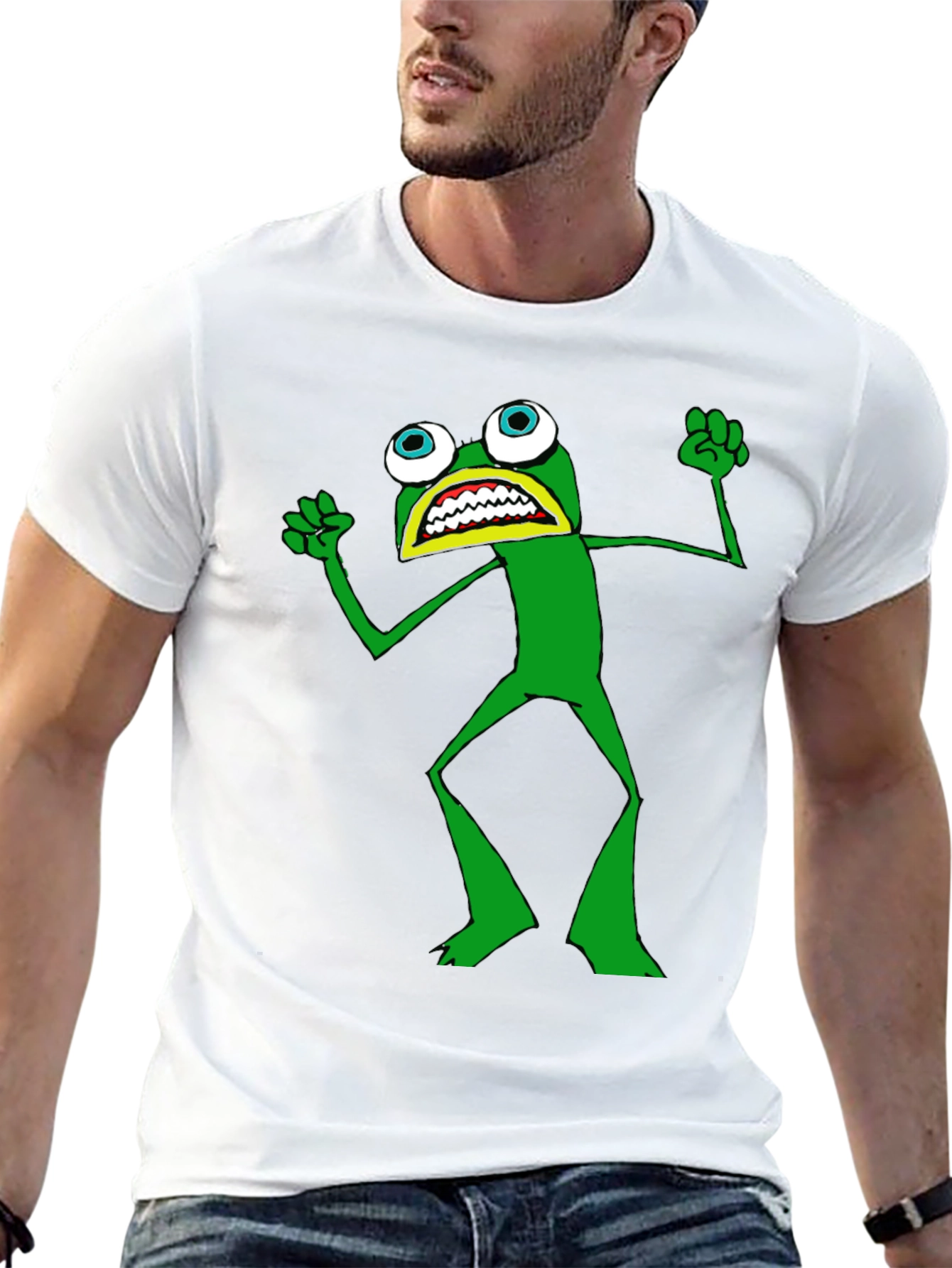 Frog T-Shirt - Black Crew Neck Funny Cartoon