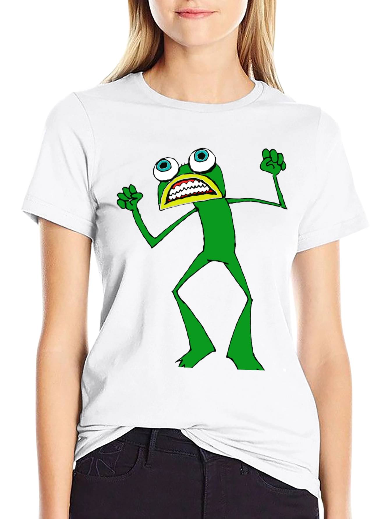 Frog T-Shirt - Black Crew Neck Funny Cartoon