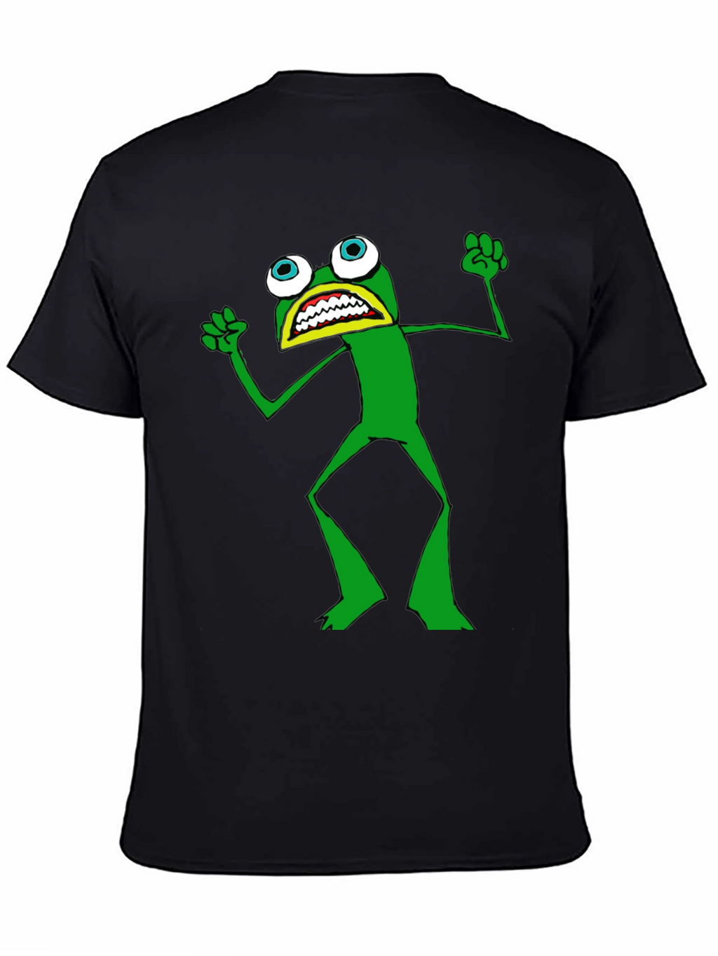 Frog T-Shirt - Black Crew Neck Funny Cartoon