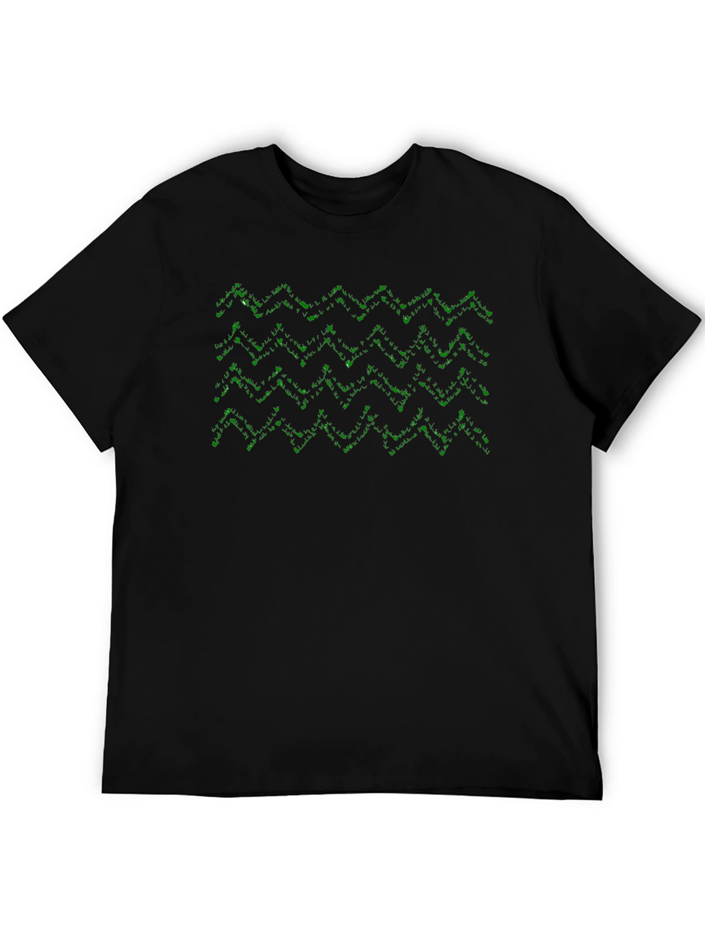 Geometric Green Pattern Black T-Shirt