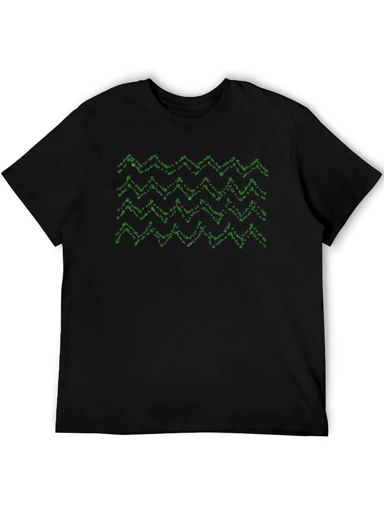 Geometric Green Pattern Black T-Shirt