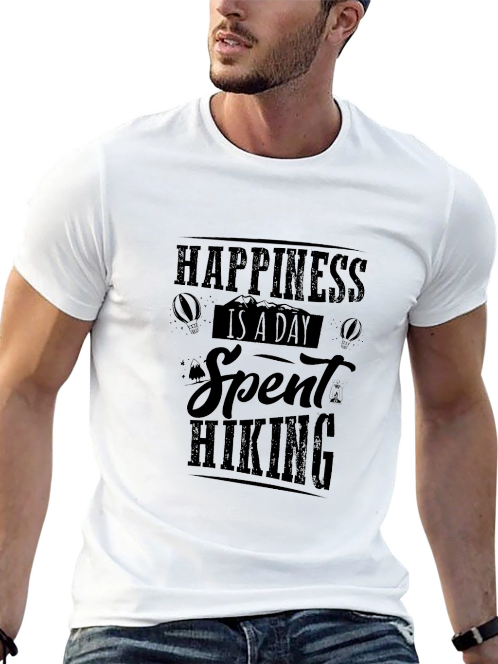 Happiness Hiking T-Shirt Black Cotton Tee