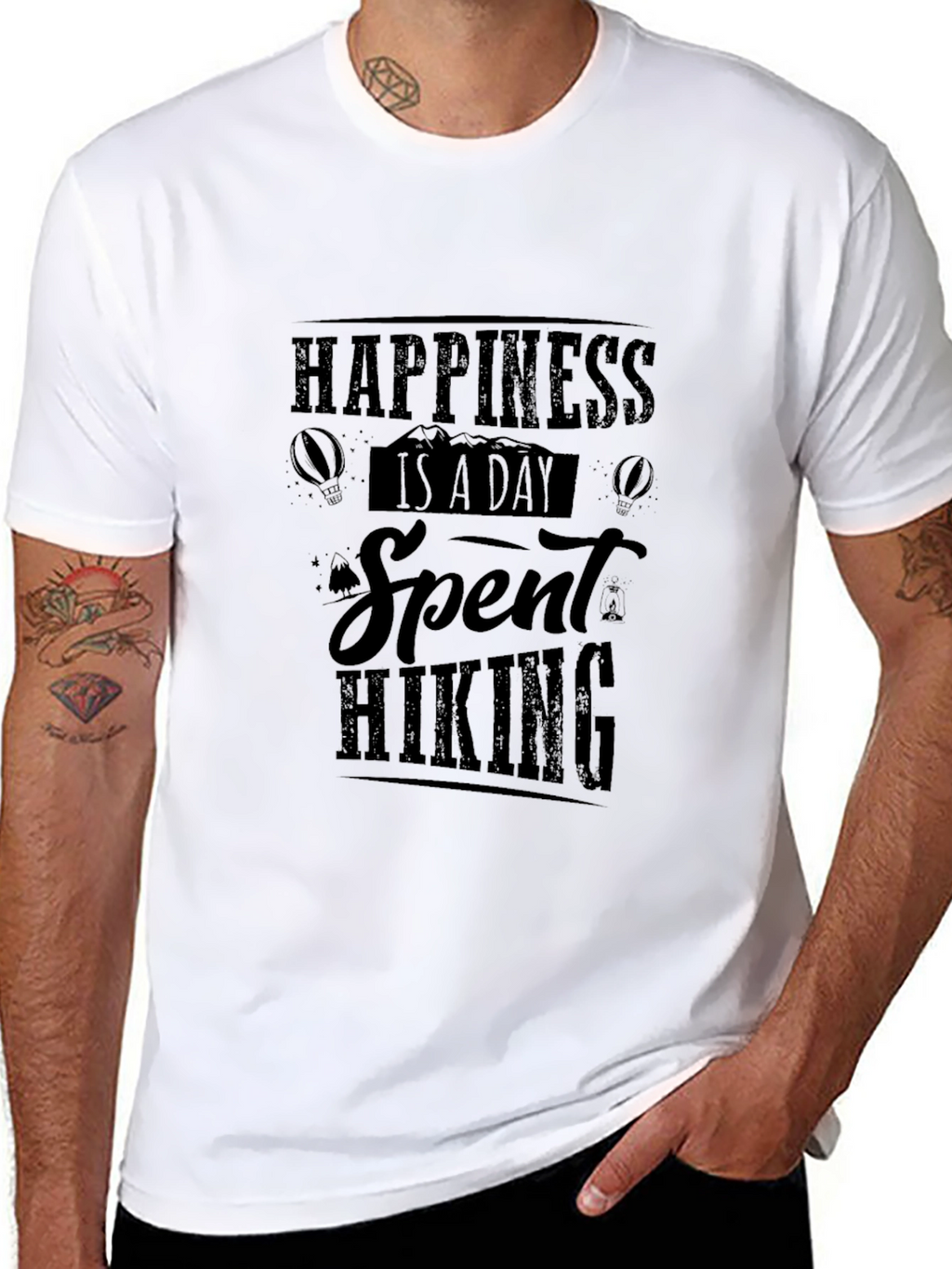 Happiness Hiking T-Shirt Black Cotton Tee