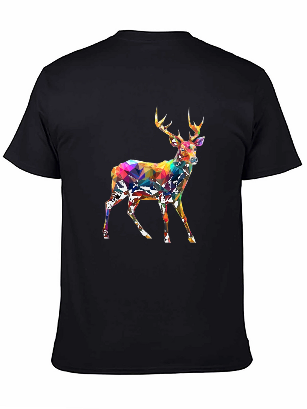 Geometric Deer Graphic Tee - Black Cotton Blend