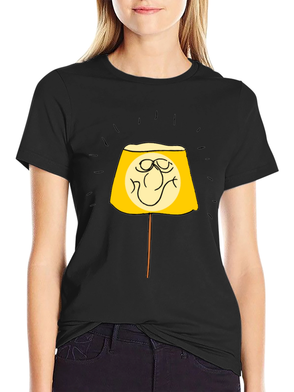 Funny Lamp Face Graphic Black T-Shirt