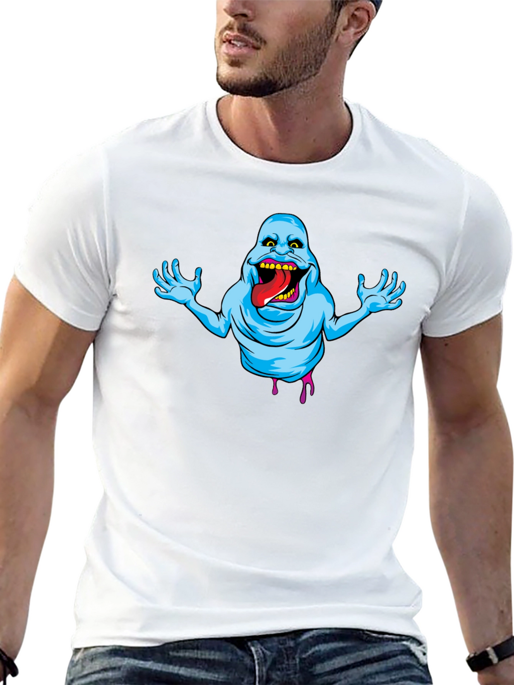 Ghostly Graphic Tee - Slimer Cartoon T-Shirt