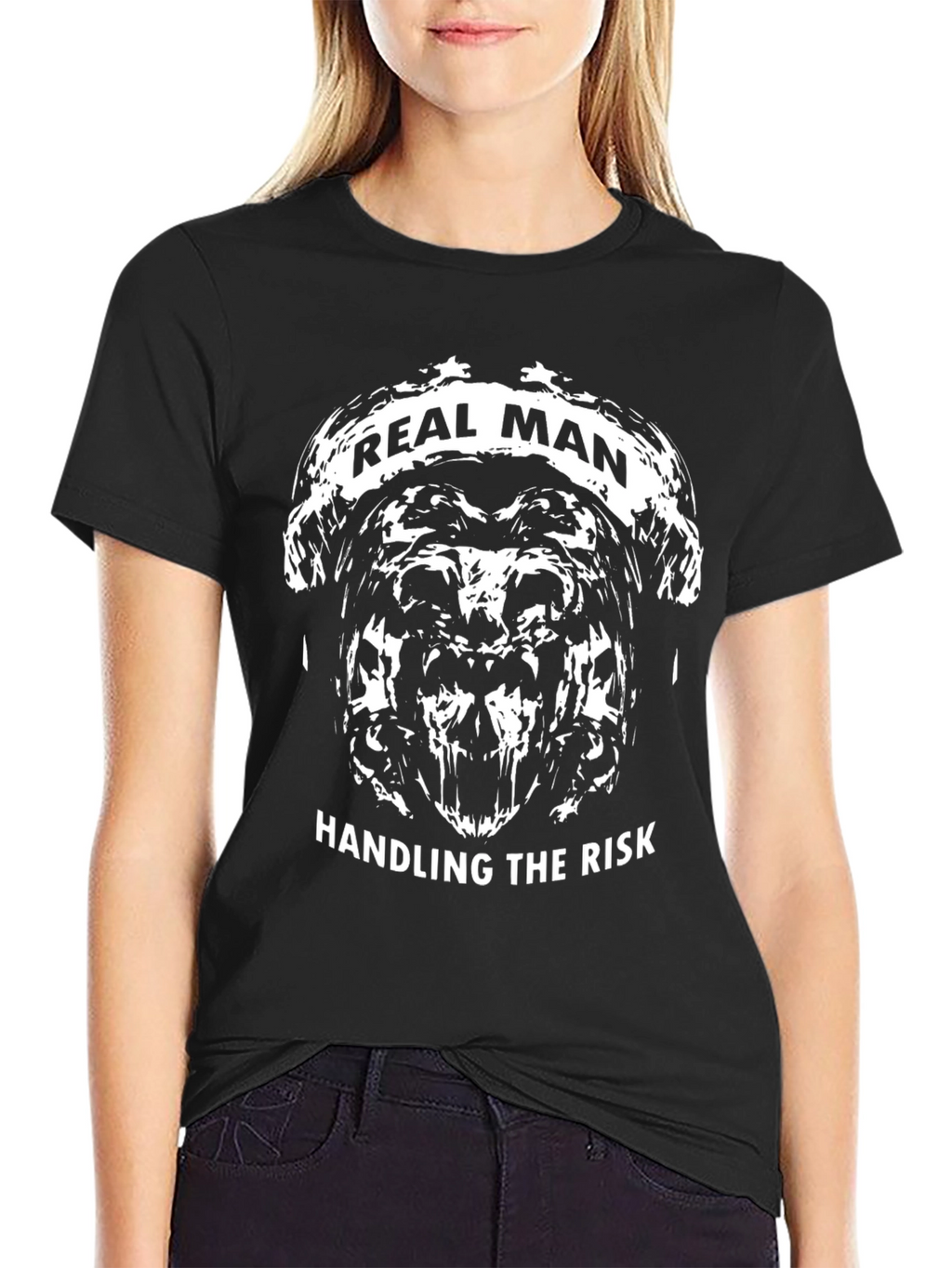 Real Man Handling the Risk Black Graphic T-Shirt