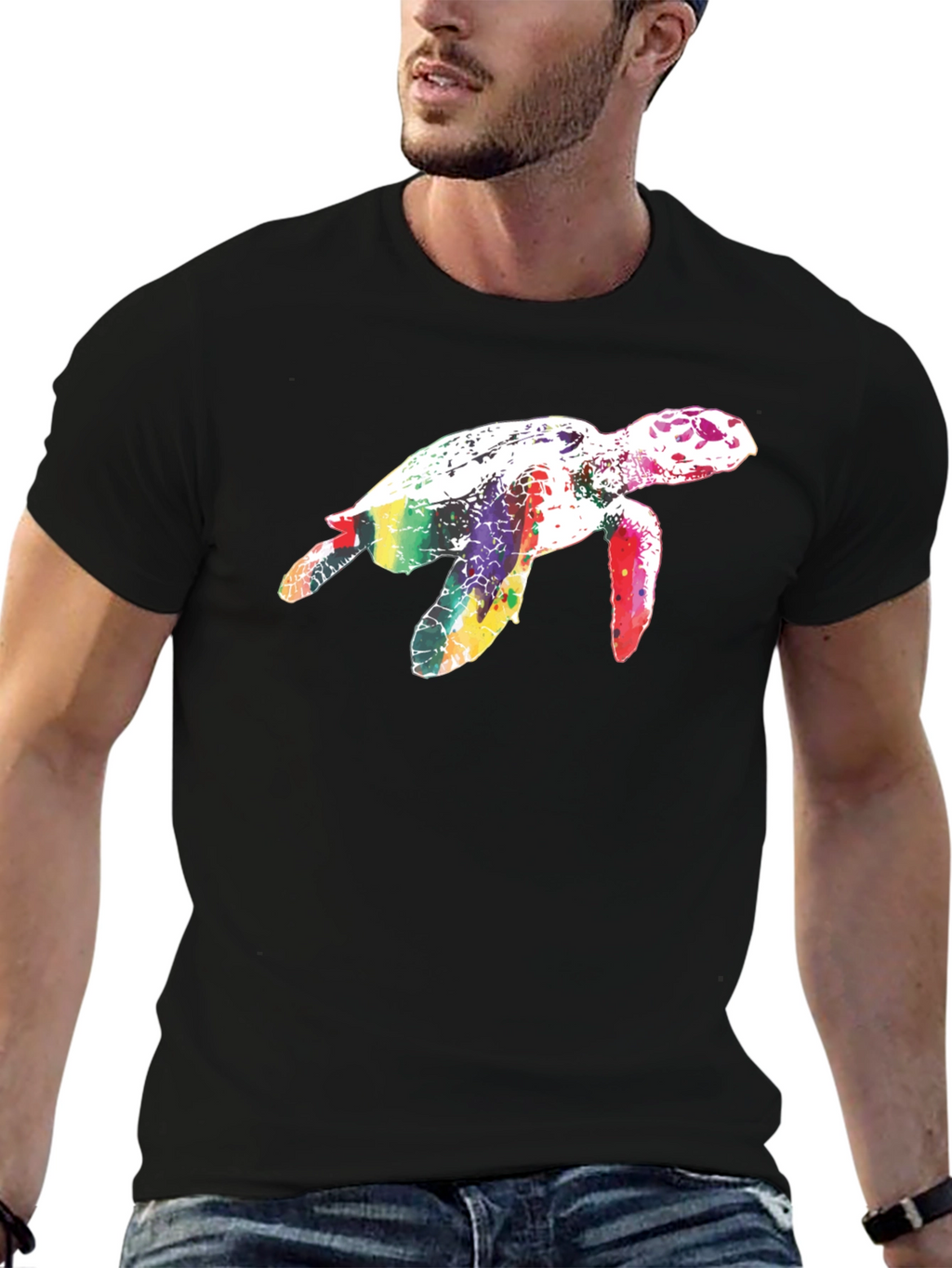 Rainbow Turtle Black T-Shirt