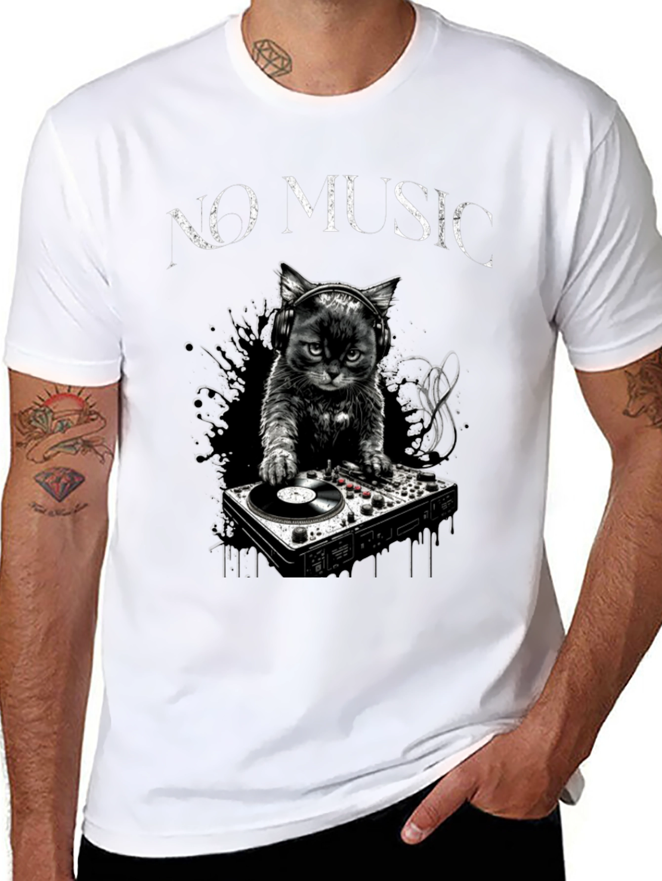 DJ Cat T-Shirt - No Music Club