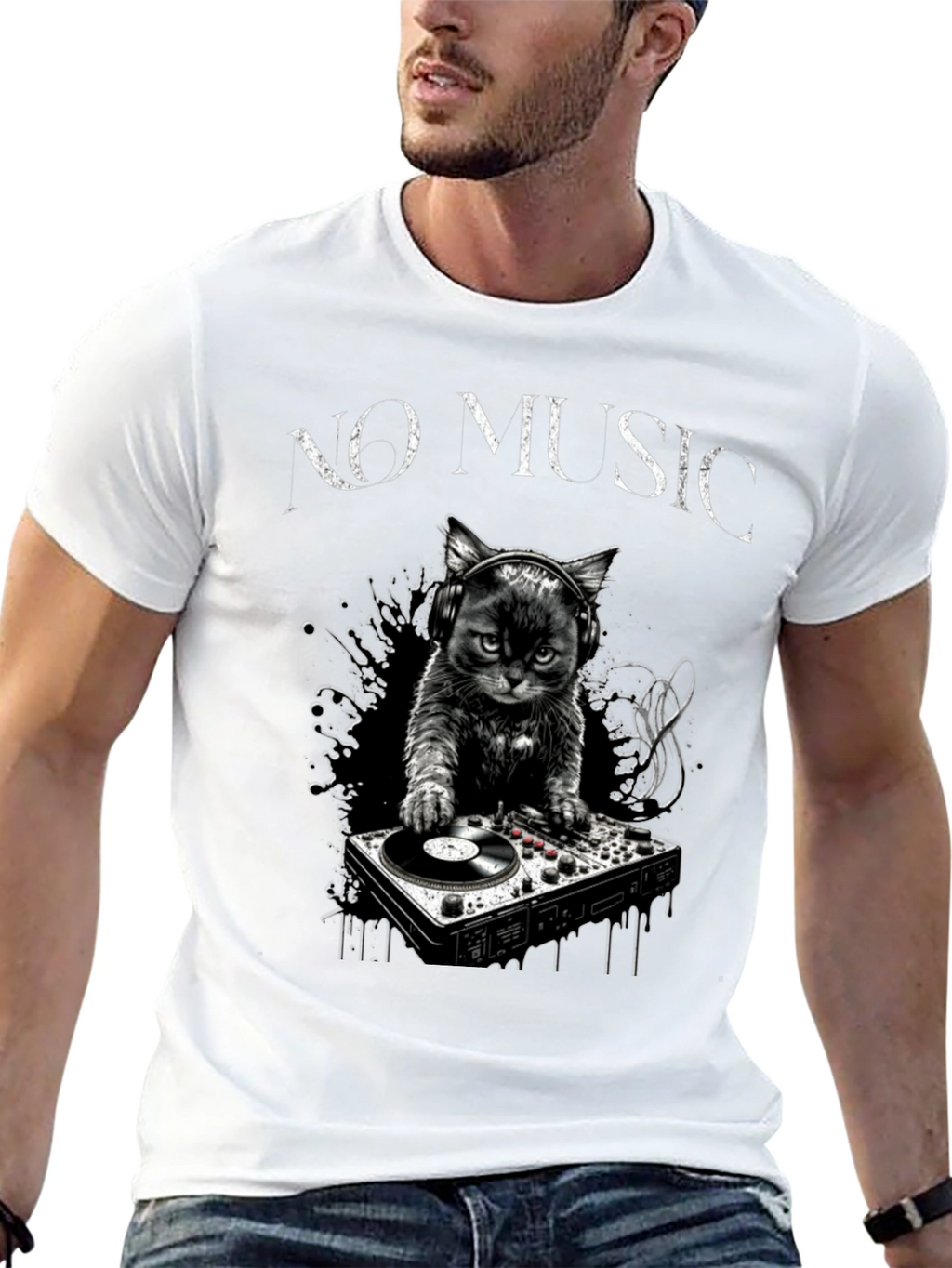 DJ Cat T-Shirt - No Music Club
