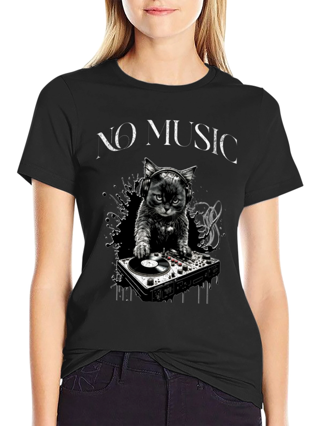 DJ Cat T-Shirt - No Music Club