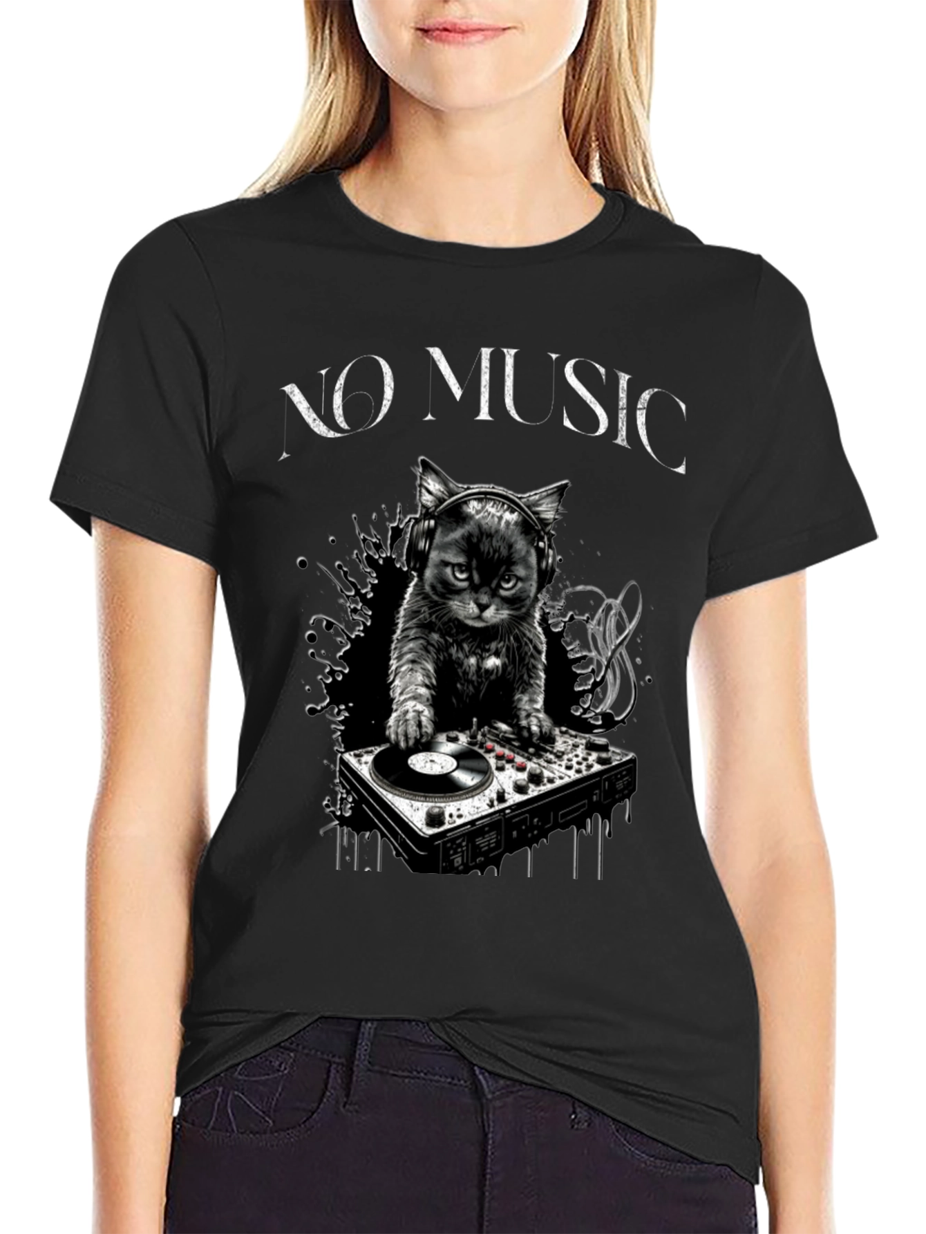 DJ Cat T-Shirt - No Music Club