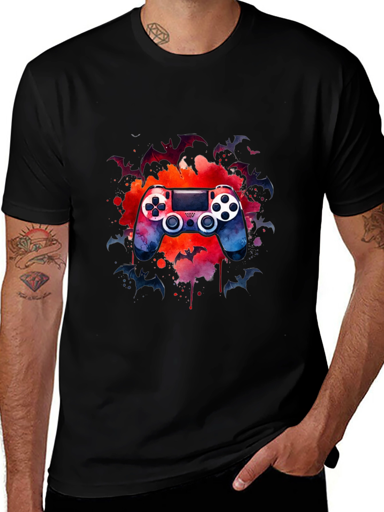 Gamers Night T-Shirt - Controller & Bats Design