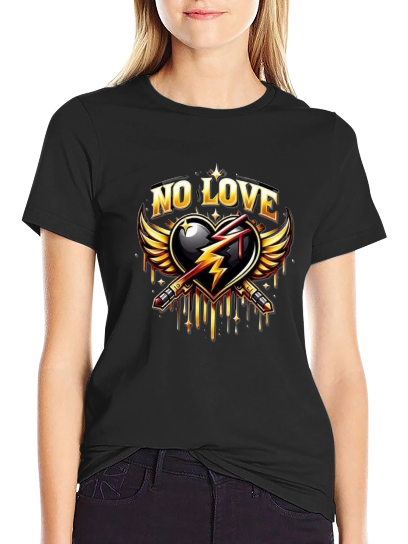 No Love Graphic Print Black T-Shirt