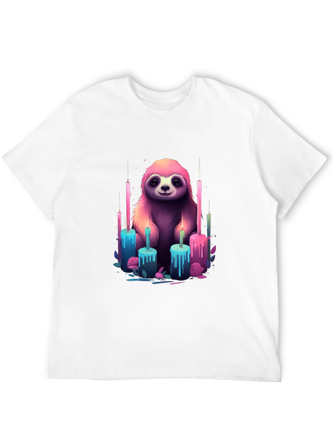 Sloth & Candles Graphic Tee - Black Cotton T-Shirt