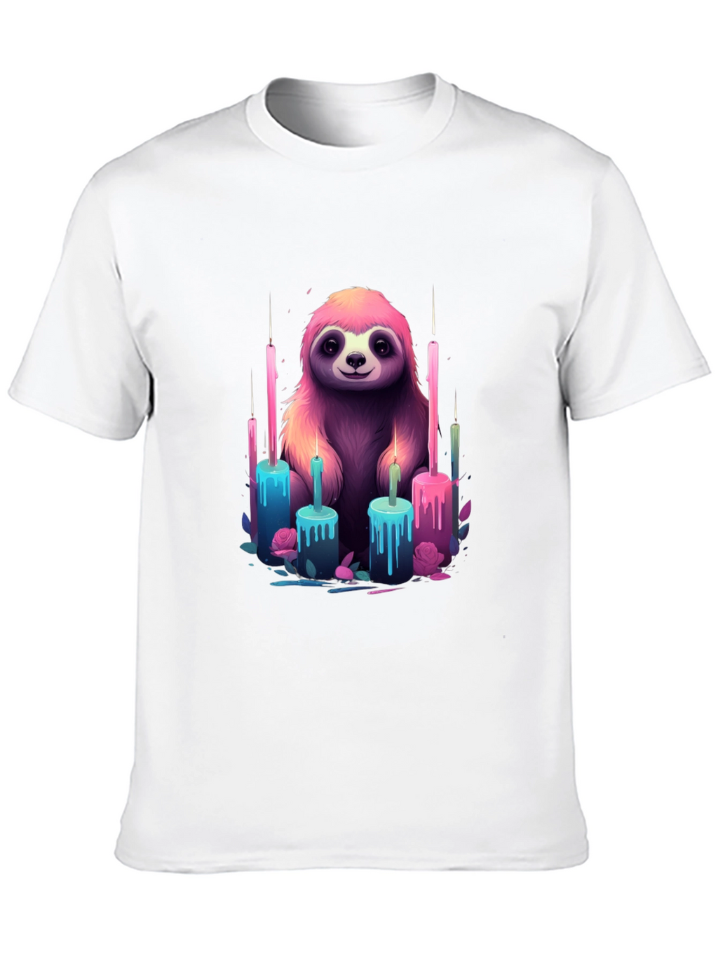 Sloth & Candles Graphic Tee - Black Cotton T-Shirt
