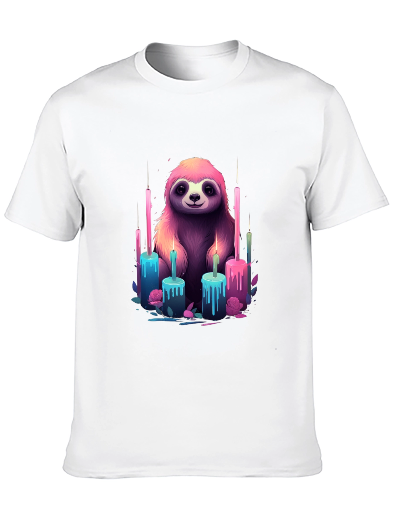 Sloth & Candles Graphic Tee - Black Cotton T-Shirt