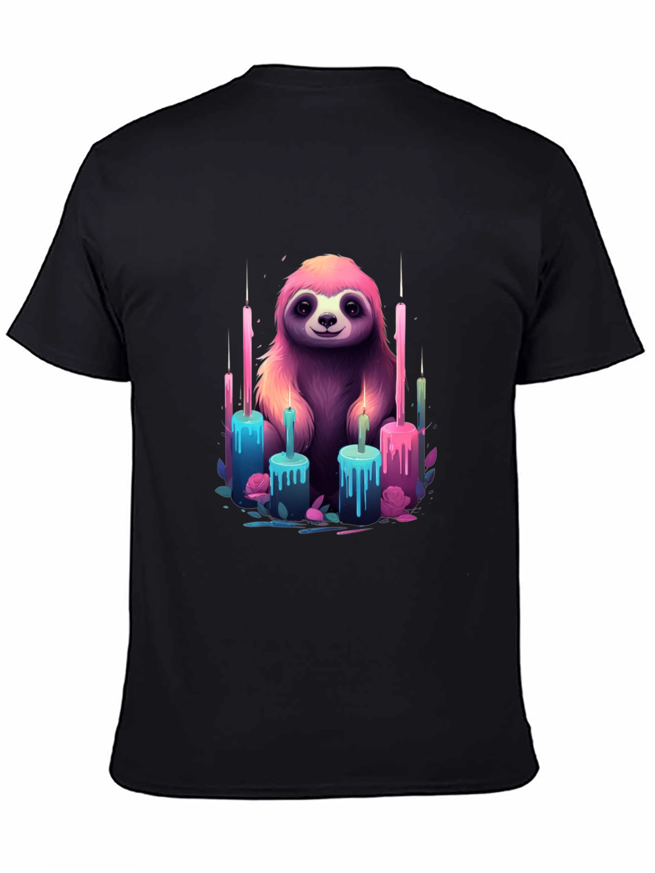 Sloth & Candles Graphic Tee - Black Cotton T-Shirt