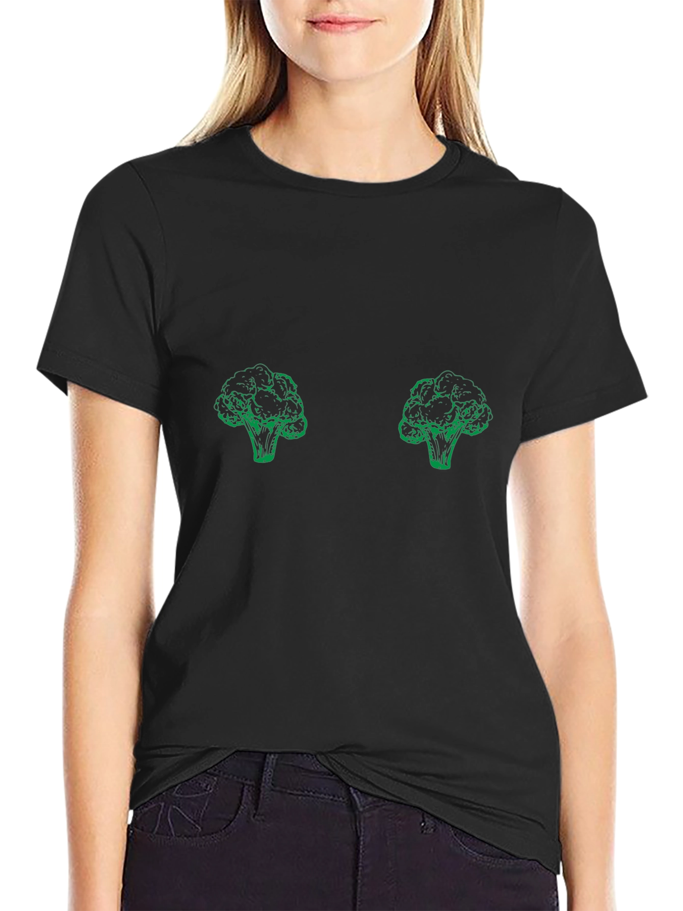 Broccoli Patterned Black T-Shirt