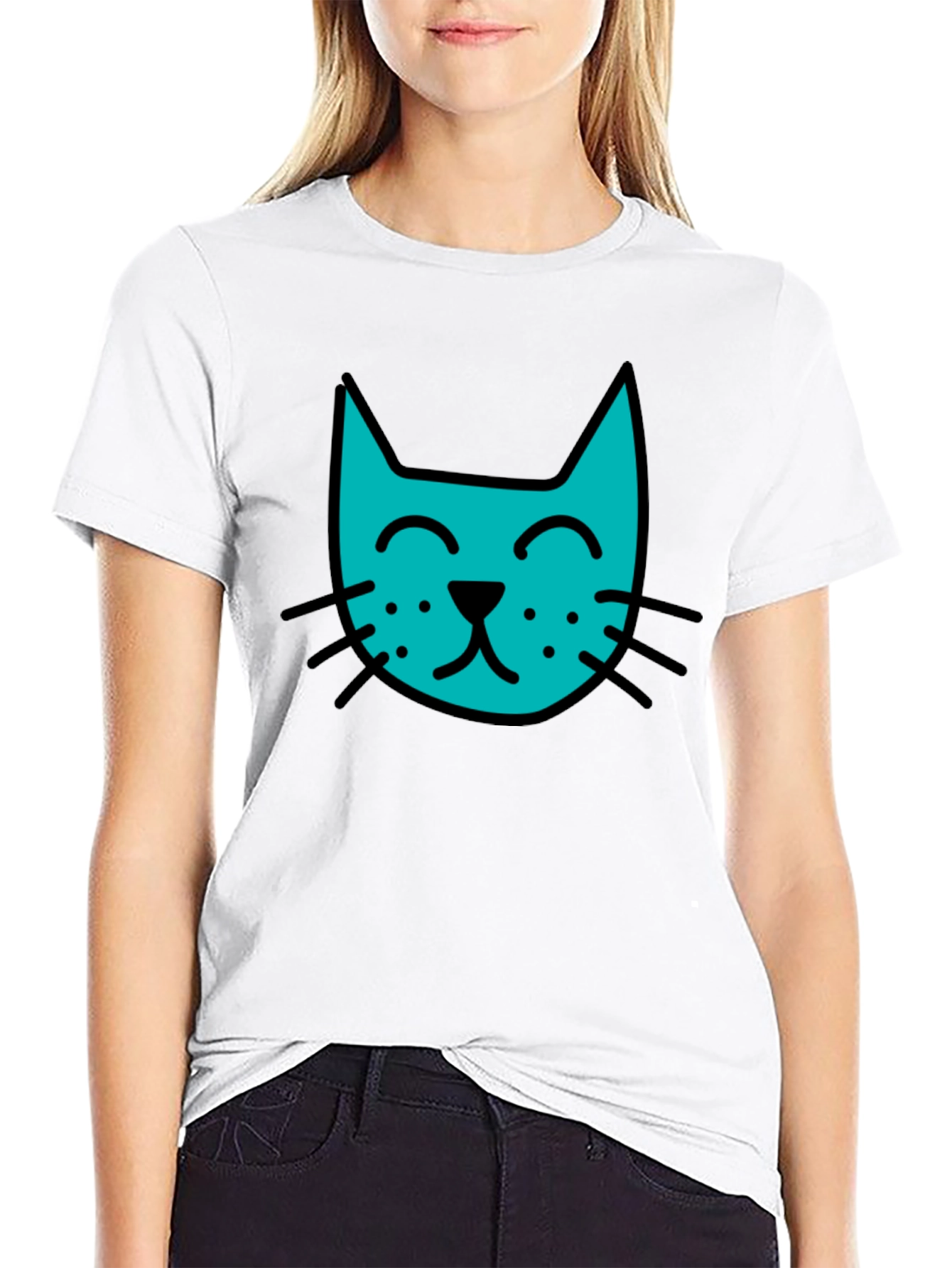 Cool Cat Tee - Black Cotton Blend Casual T-Shirt