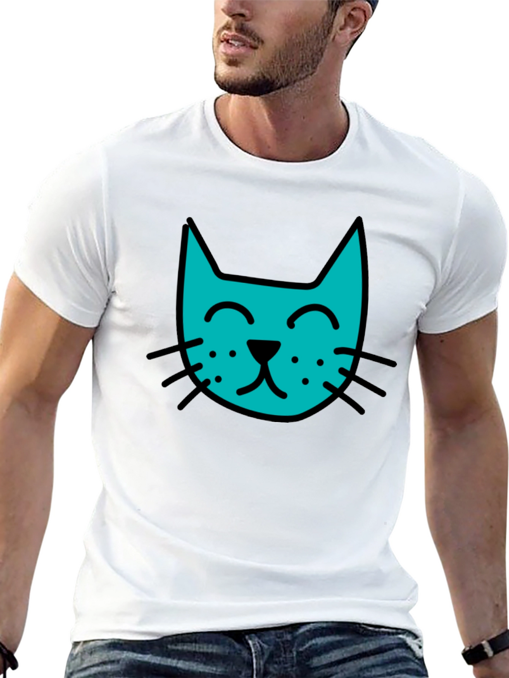 Cool Cat Tee - Black Cotton Blend Casual T-Shirt