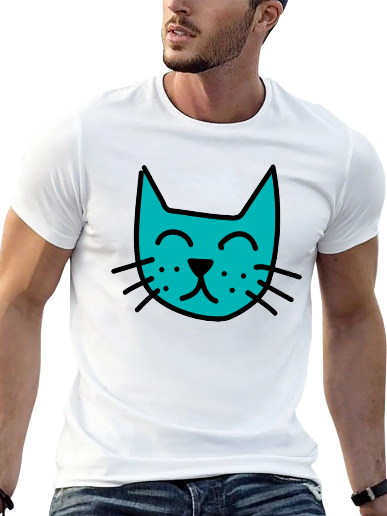 Cool Cat Tee - Black Cotton Blend Casual T-Shirt