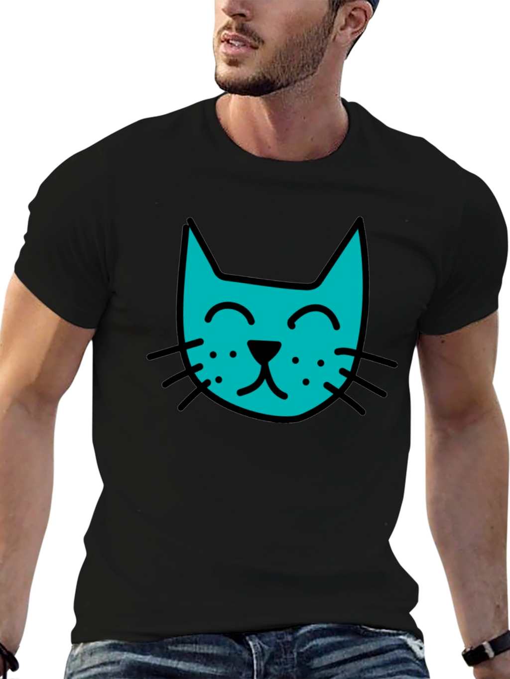 Cool Cat Tee - Black Cotton Blend Casual T-Shirt