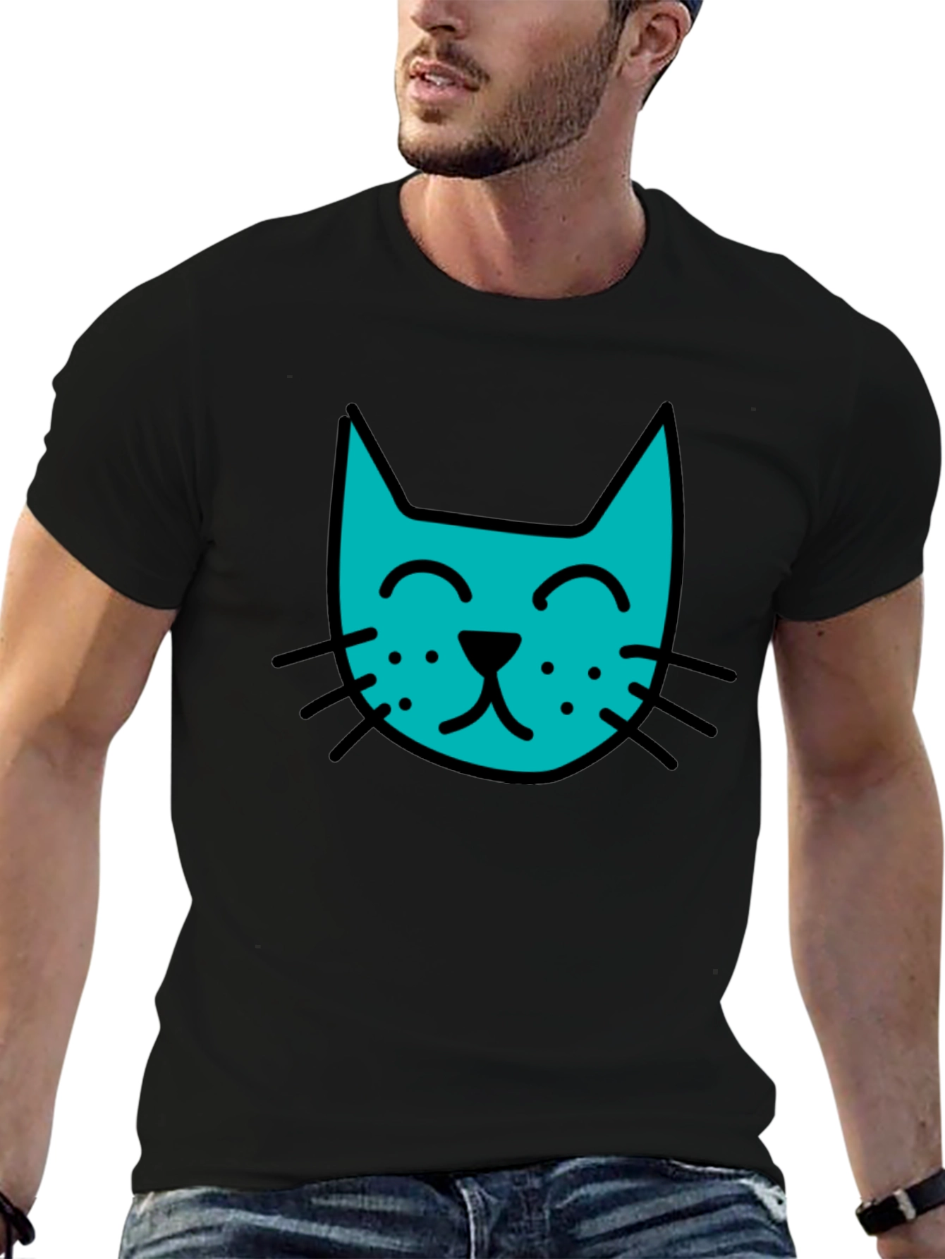 Cool Cat Tee - Black Cotton Blend Casual T-Shirt