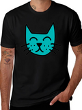 Cool Cat Tee - Black Cotton Blend Casual T-Shirt